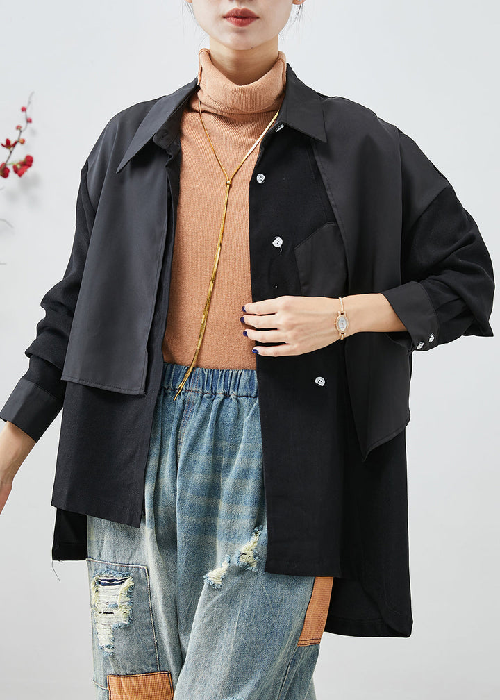 Drune | Schwarze asymmetrische Patchwork Jacken aus Baumwolle mit offenem Rücken