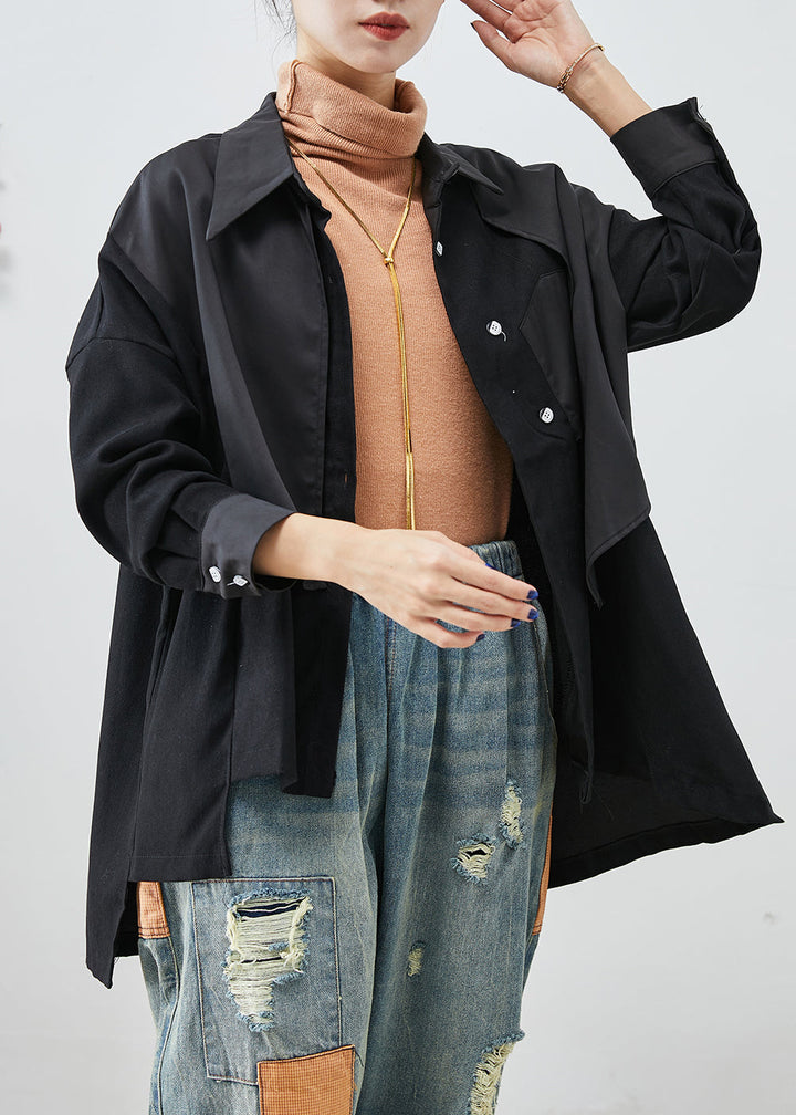 Drune | Schwarze asymmetrische Patchwork Jacken aus Baumwolle mit offenem Rücken