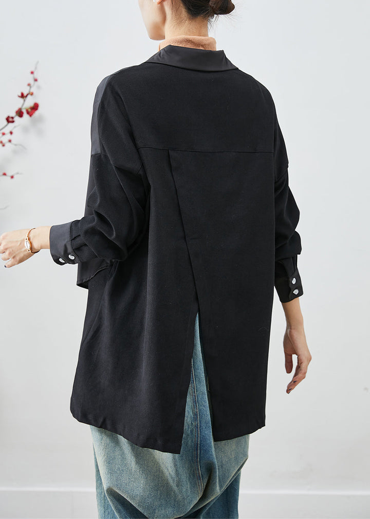 Drune | Schwarze asymmetrische Patchwork Jacken aus Baumwolle mit offenem Rücken