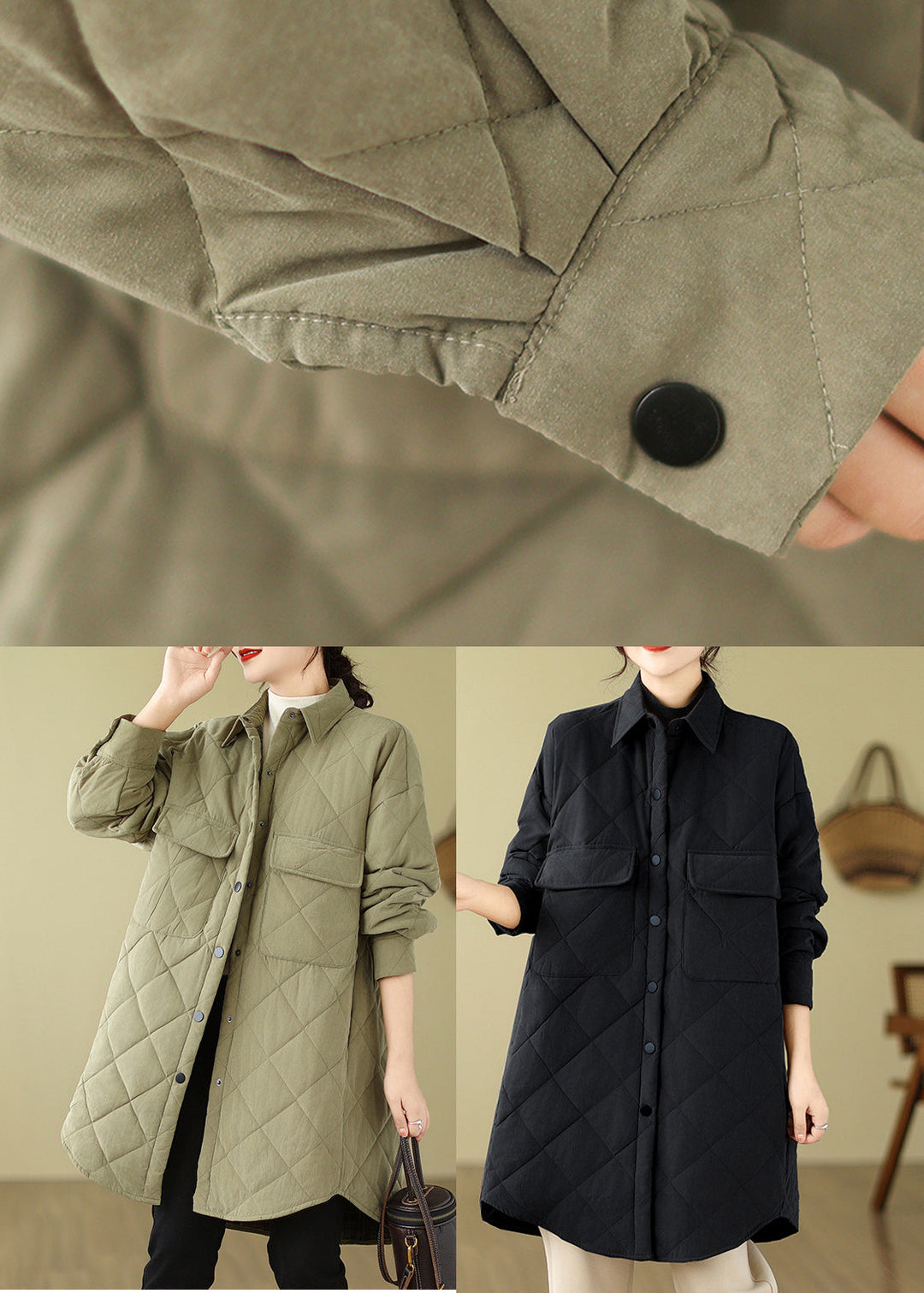 Drune | Schwarze Peter-Pan-Kragen-Taschen Feine Baumwollgefüllte Puffers Jacken Winter