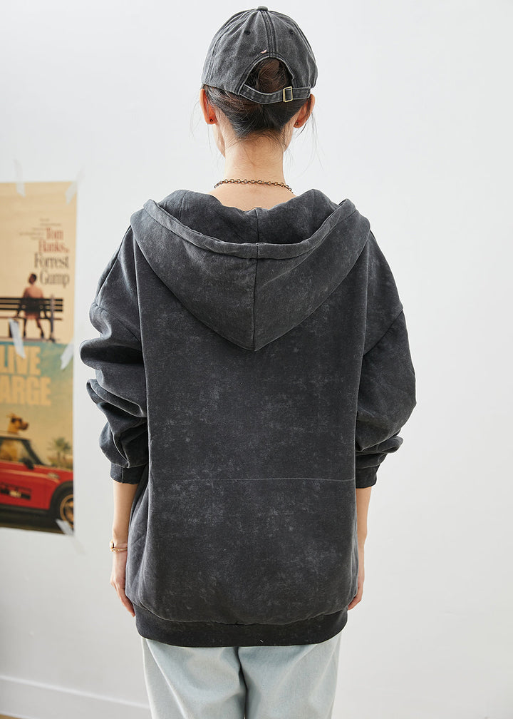 Drune | Schwarze Batik Buchstaben Druck Baumwollmäntel