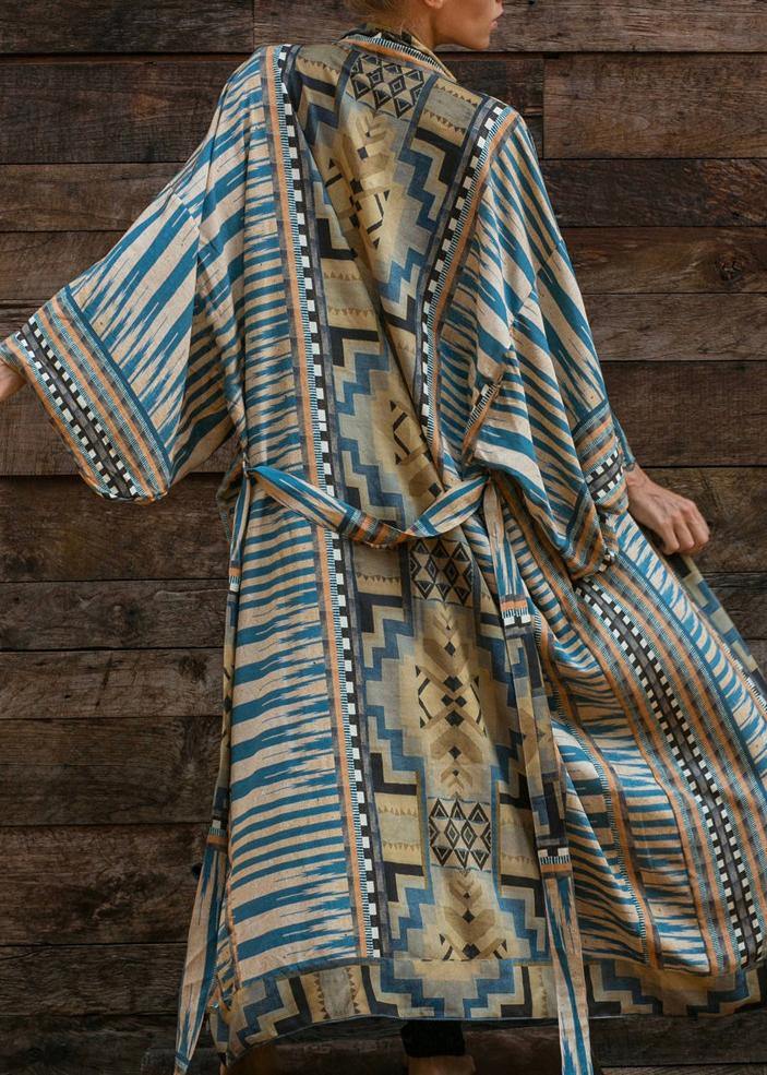 Drune | Blauer Geometrischer Druck Kimono Bademantel