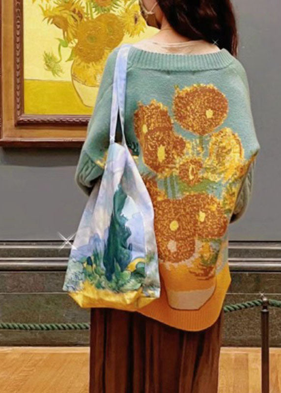 Drune | Grüner Floral Button Baumwoll Strickpullover Mäntel