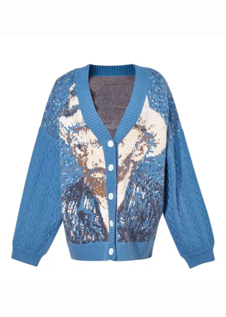Drune | Grüner Floral Button Baumwoll Strickpullover Mäntel
