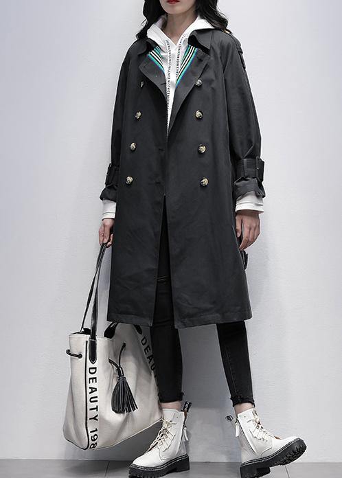 Drune | Notched Tie-Waist Feiner Trenchcoat Schwarz Knielange Mäntel