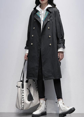 Drune | Notched Tie-Waist Feiner Trenchcoat Schwarz Knielange Mäntel