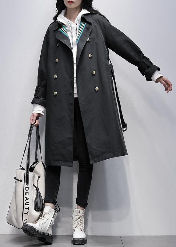 Drune | Notched Tie-Waist Feiner Trenchcoat Schwarz Knielange Mäntel