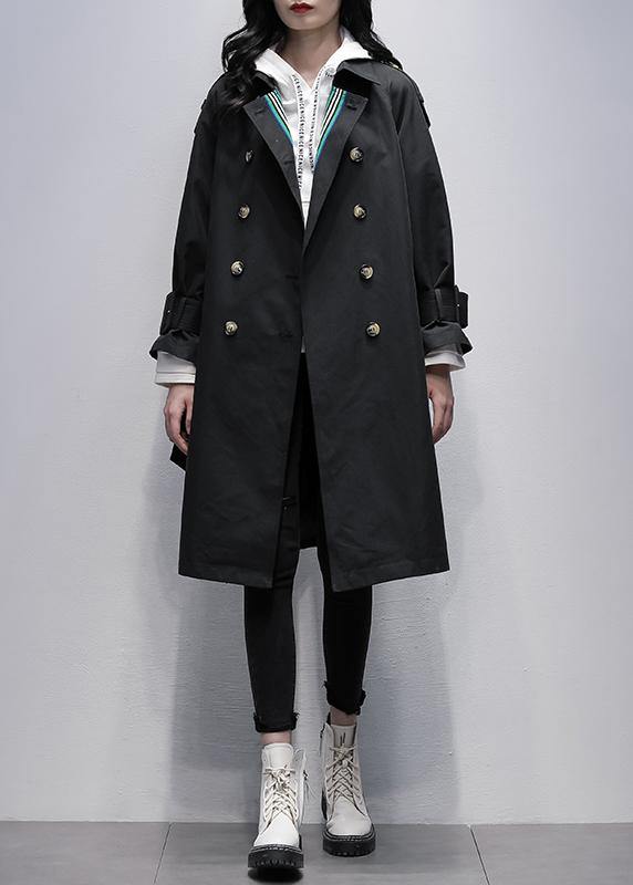Drune | Notched Tie-Waist Feiner Trenchcoat Schwarz Knielange Mäntel