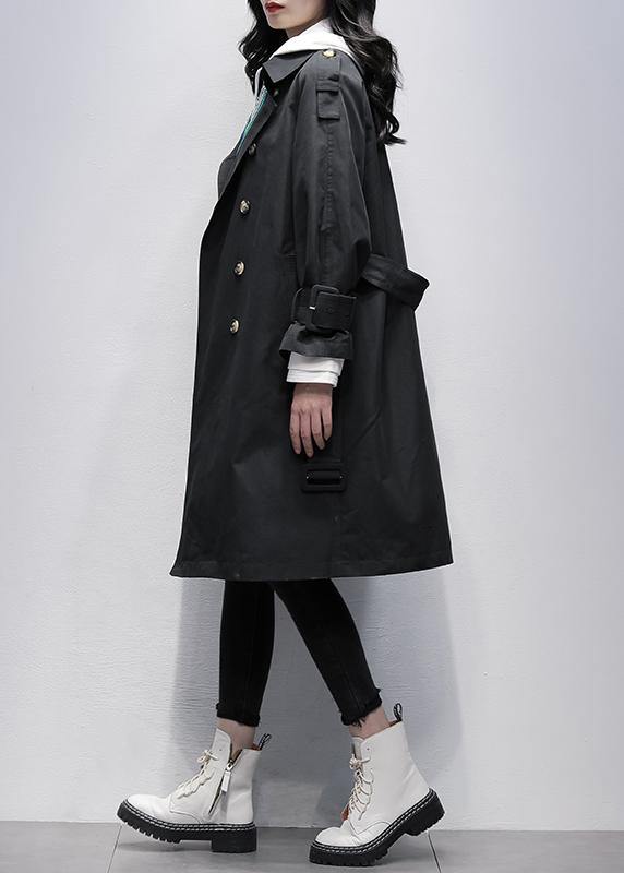 Drune | Notched Tie-Waist Feiner Trenchcoat Schwarz Knielange Mäntel