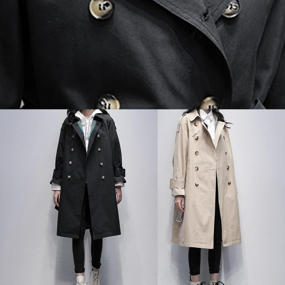 Drune | Notched Tie-Waist Feiner Trenchcoat Schwarz Knielange Mäntel