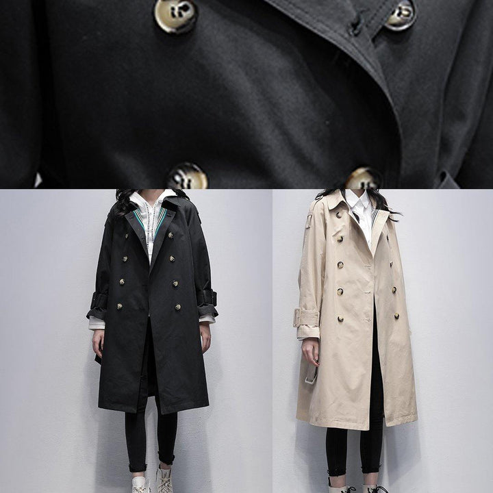 Drune | Notched Tie-Waist Feiner Trenchcoat Schwarz Knielange Mäntel