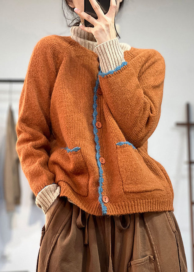 Drune | Orange Knopf Taschen Wollmäntel