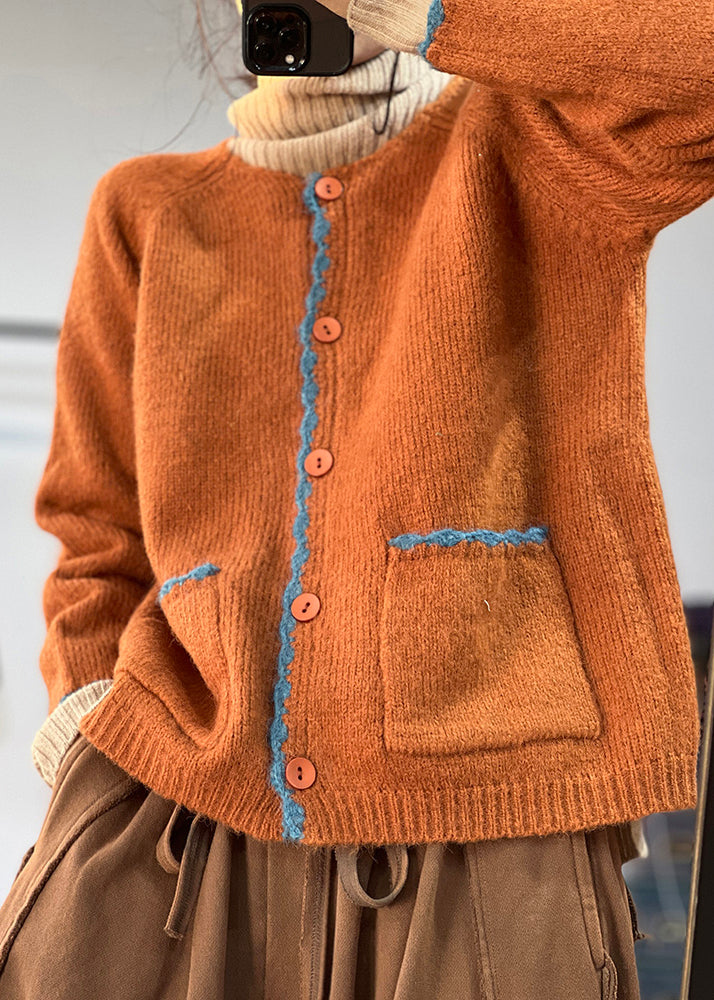 Drune | Orange Knopf Taschen Wollmäntel