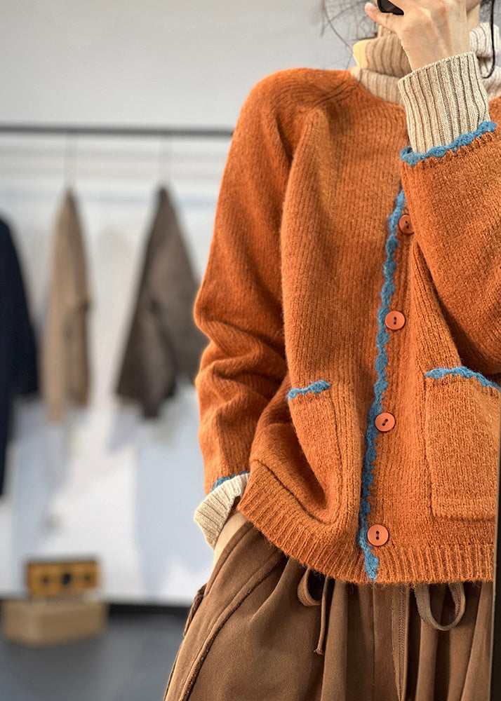 Drune | Orange Knopf Taschen Wollmäntel