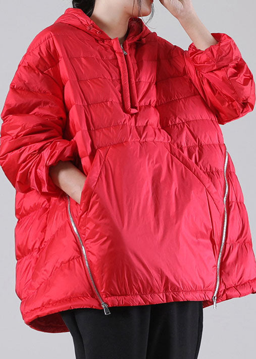 Drune | Rote Kapuzenjacken mit Taschen aus Entendaunen Winter