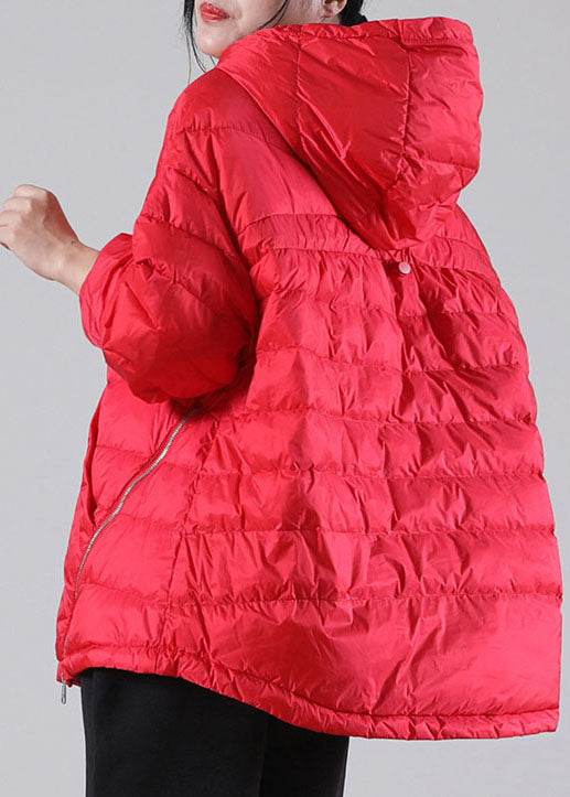 Drune | Rote Kapuzenjacken mit Taschen aus Entendaunen Winter