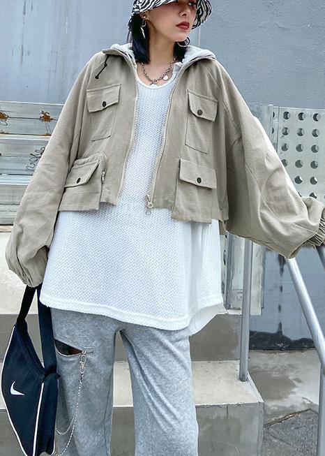 Drune | Revers Reißverschluss feine Mäntel Frauen Blusen beige Kunst Overbekleidung