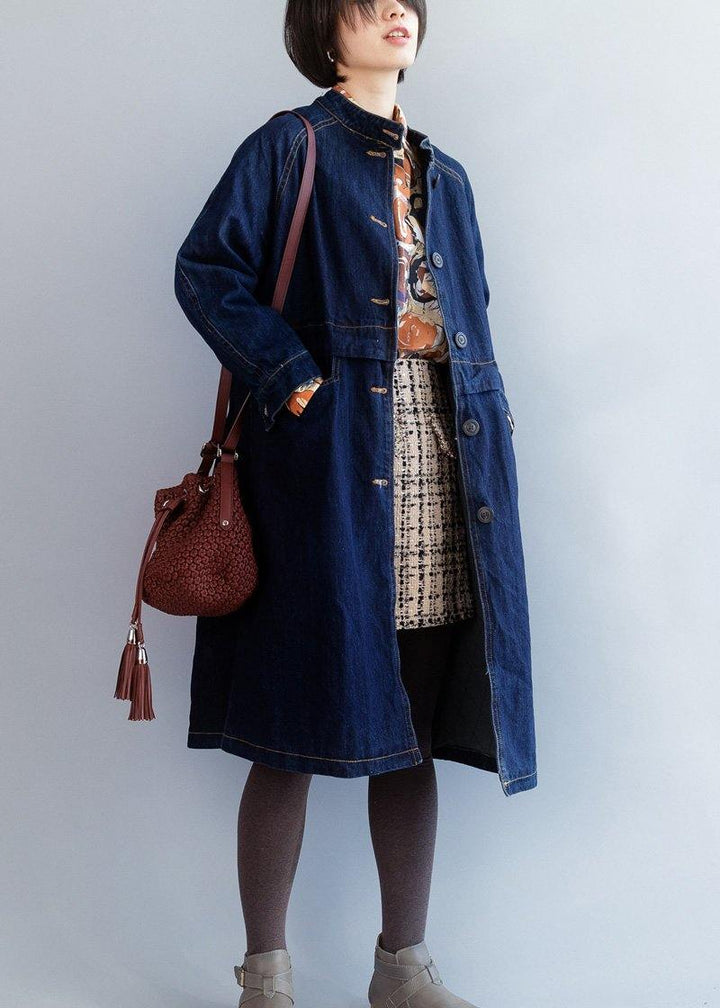 Drune | Stehkragen feines Patchwork Box Coat dunkelblaue Silhouette Jacken