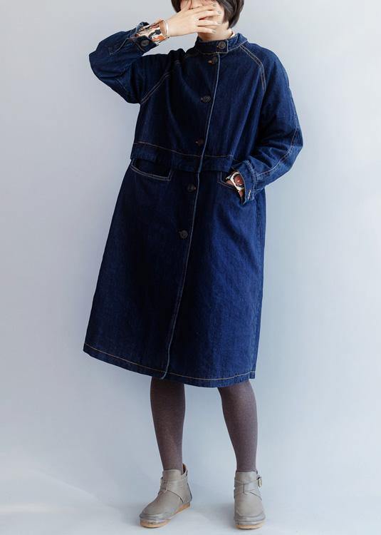 Drune | Stehkragen feines Patchwork Box Coat dunkelblaue Silhouette Jacken