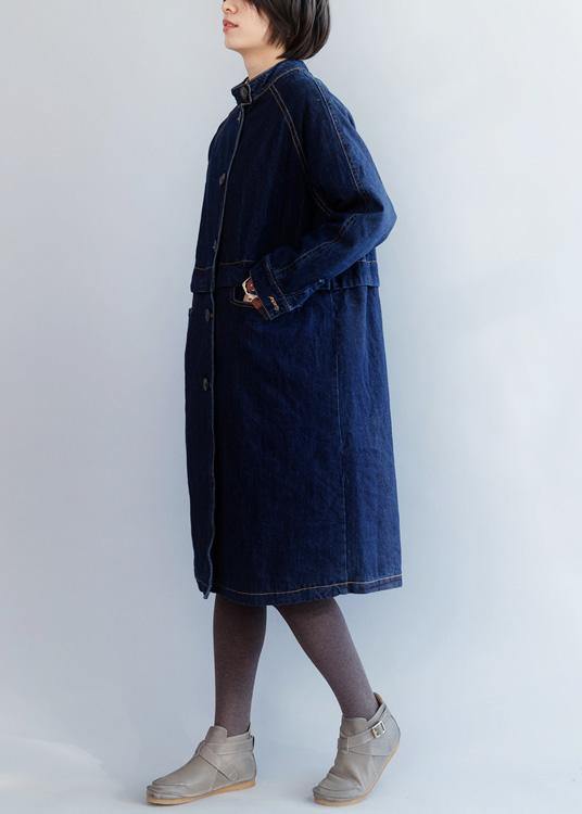Drune | Stehkragen feines Patchwork Box Coat dunkelblaue Silhouette Jacken