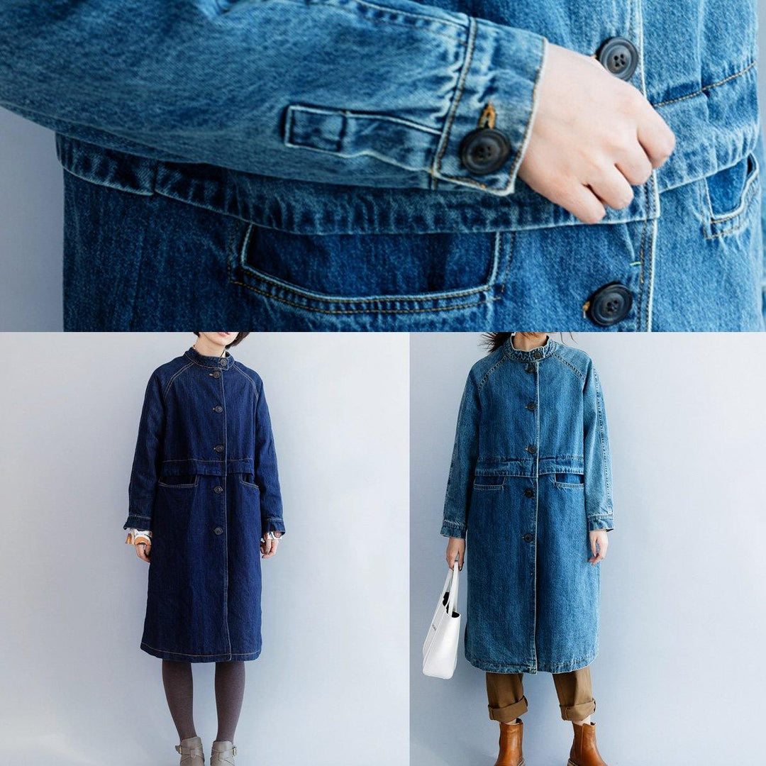 Drune | Stehkragen feines Patchwork Box Coat dunkelblaue Silhouette Jacken