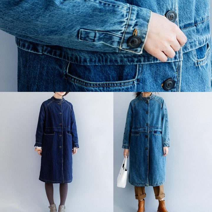 Drune | Stehkragen feines Patchwork Box Coat dunkelblaue Silhouette Jacken