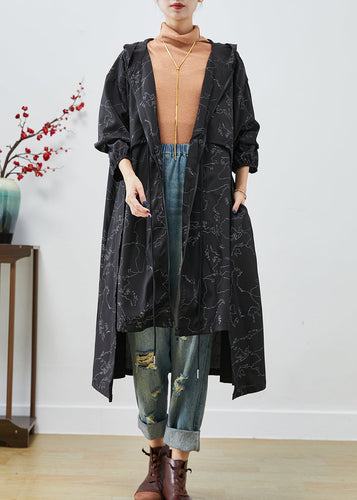 Drune | Schwarze asymmetrische Druck-Schnürung Spandex Trenchcoats