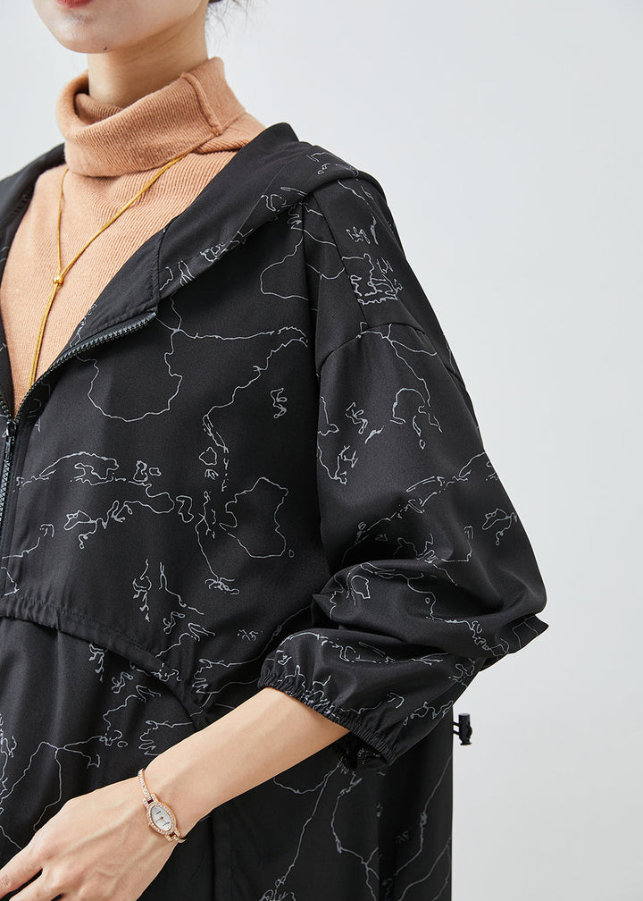 Drune | Schwarze asymmetrische Druck-Schnürung Spandex Trenchcoats
