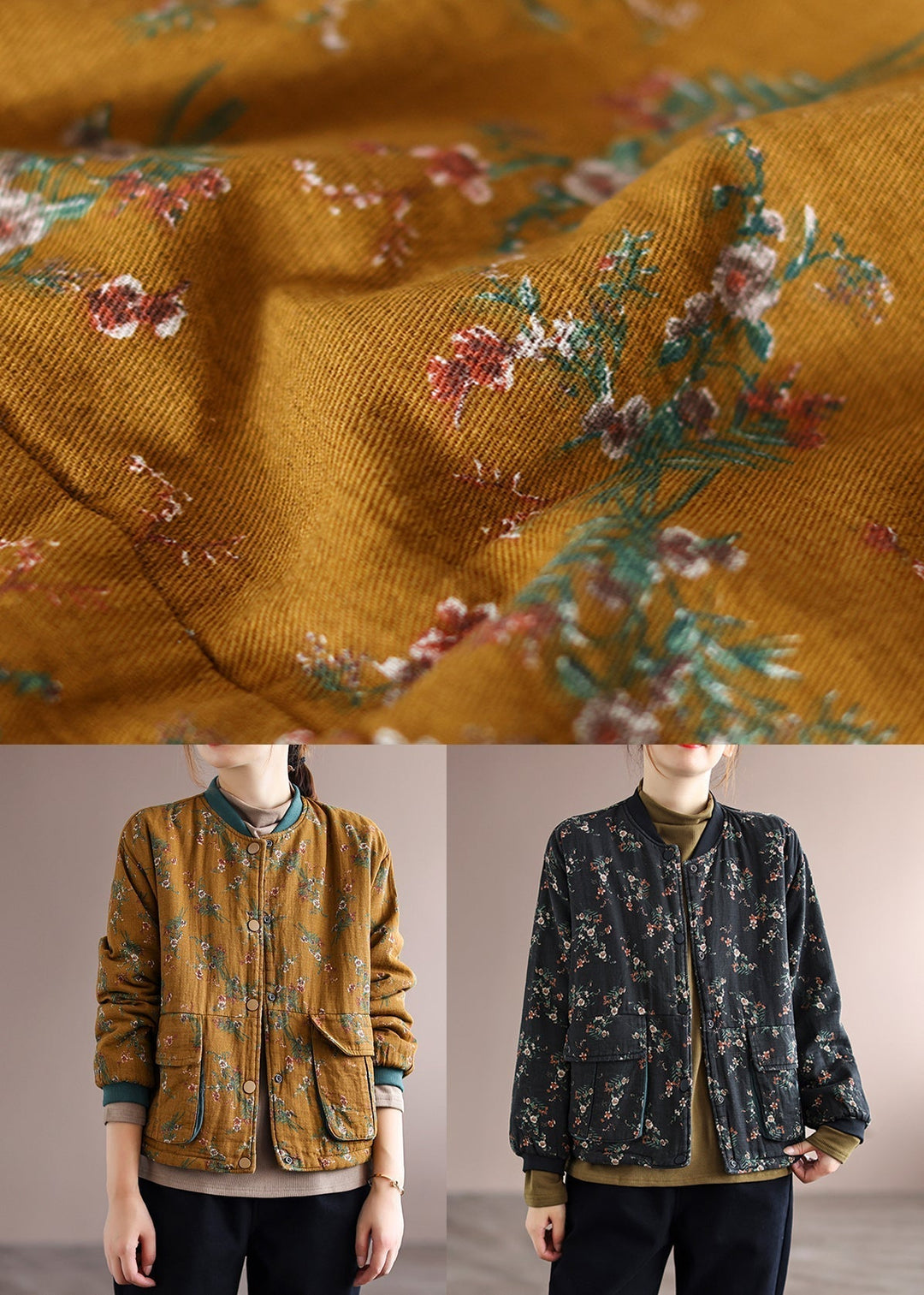 Drune | Schwarze Drucktaschen Patchwork Feine Baumwollgefüllte Jacken Winter