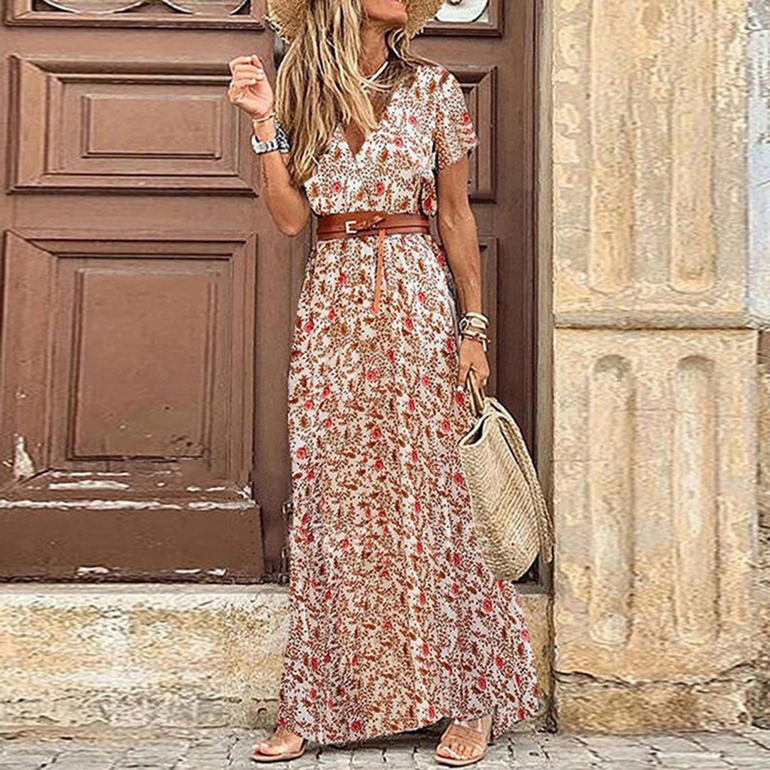 Drune | Kleid Kurzarm Gürtel Maxikleid Sommerkleid