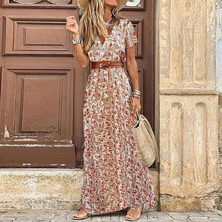 Drune | Kleid Kurzarm Gürtel Maxikleid Sommerkleid