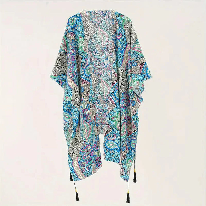 Drune | Kimono, Paisley Druck, Offene Front, Bikini-Cover Up, Strand-Kimono