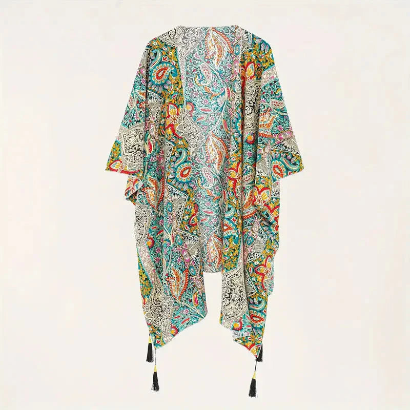 Drune | Kimono, Paisley Druck, Offene Front, Bikini-Cover Up, Strand-Kimono