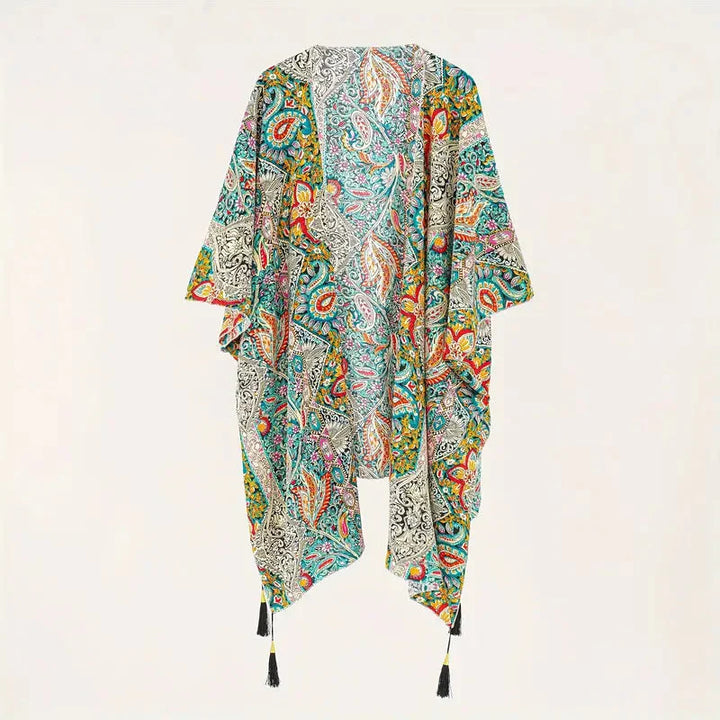 Drune | Kimono, Paisley Druck, Offene Front, Bikini-Cover Up, Strand-Kimono