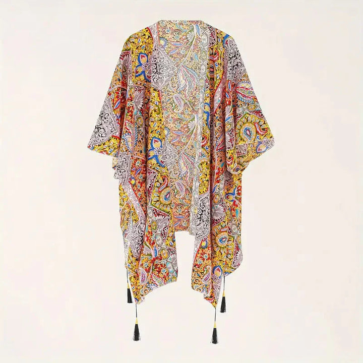 Drune | Kimono, Paisley Druck, Offene Front, Bikini-Cover Up, Strand-Kimono