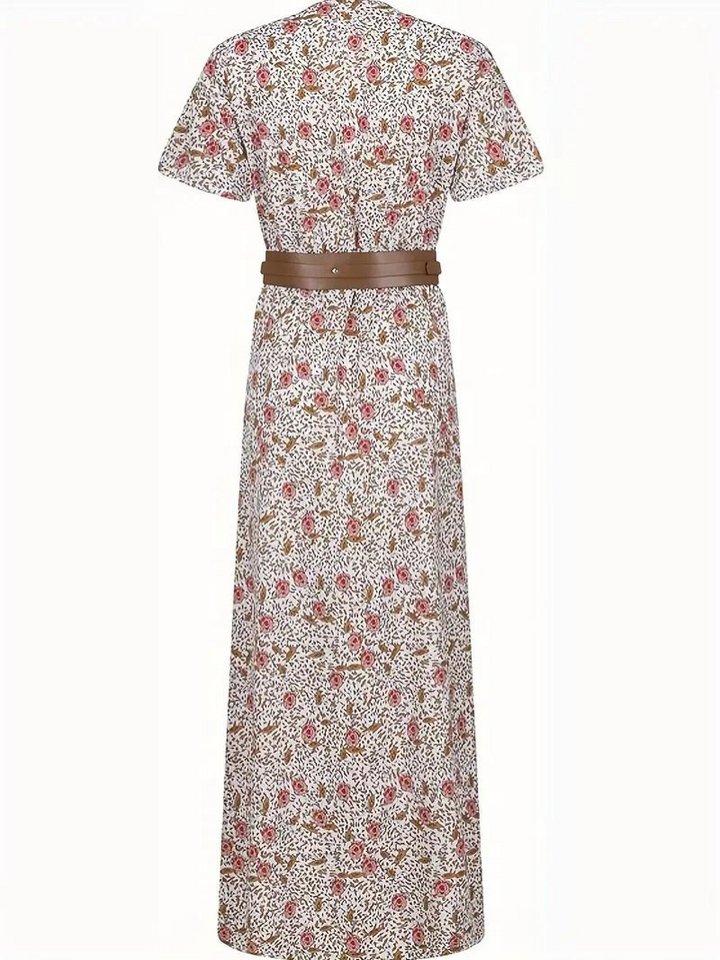 Drune | Kleid, kurzärmlig, Gürtel, Maxikleid, Sommerkleid