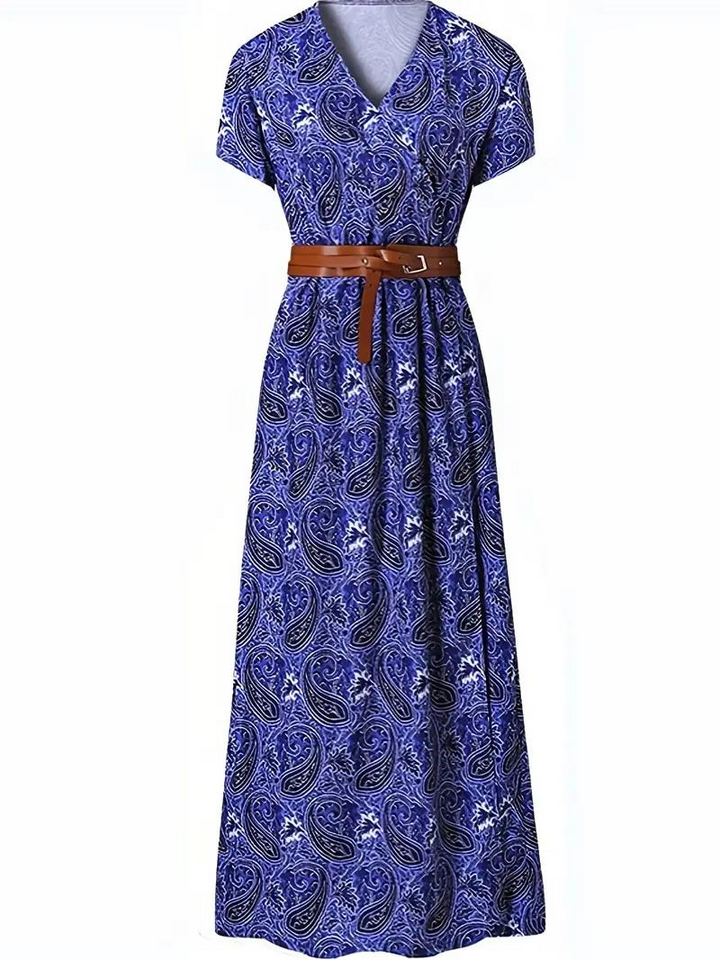 Drune | Kleid, kurzärmlig, Gürtel, Maxikleid, Sommerkleid