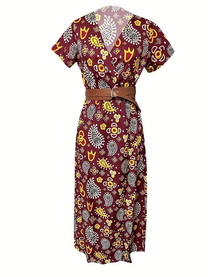 Drune | Kleid, kurzärmlig, Gürtel, Maxikleid, Sommerkleid