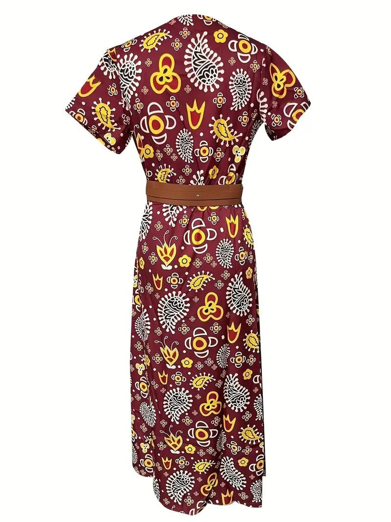Drune | Kleid, kurzärmlig, Gürtel, Maxikleid, Sommerkleid
