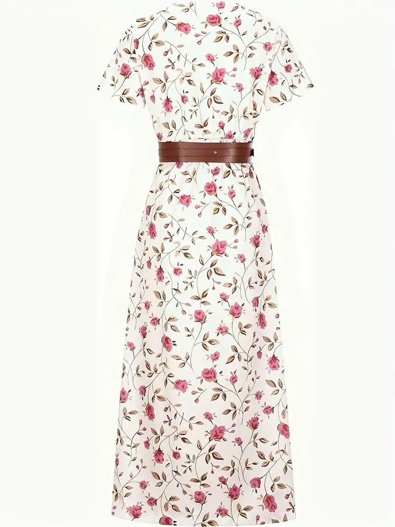 Drune | Kleid, kurzärmlig, Gürtel, Maxikleid, Sommerkleid