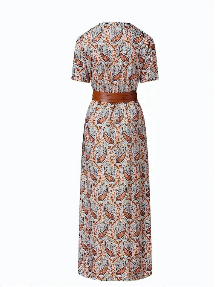 Drune | Kleid, kurzärmlig, Gürtel, Maxikleid, Sommerkleid