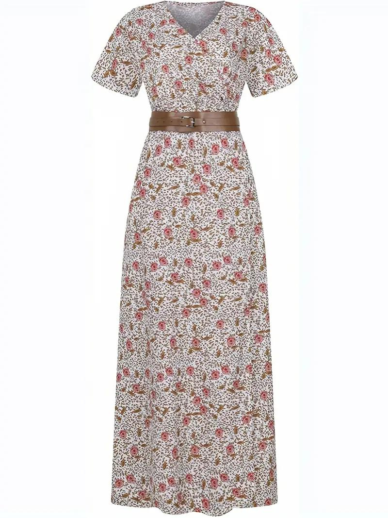 Drune | Kleid, kurzärmlig, Gürtel, Maxikleid, Sommerkleid