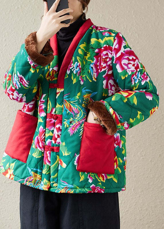 Drune | Marine V-Ausschnitt Taschen Print Feine Baumwolle Gefüllte Jacken Winter