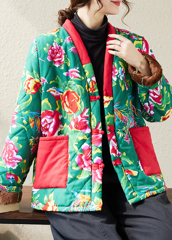 Drune | Marine V-Ausschnitt Taschen Print Feine Baumwolle Gefüllte Jacken Winter