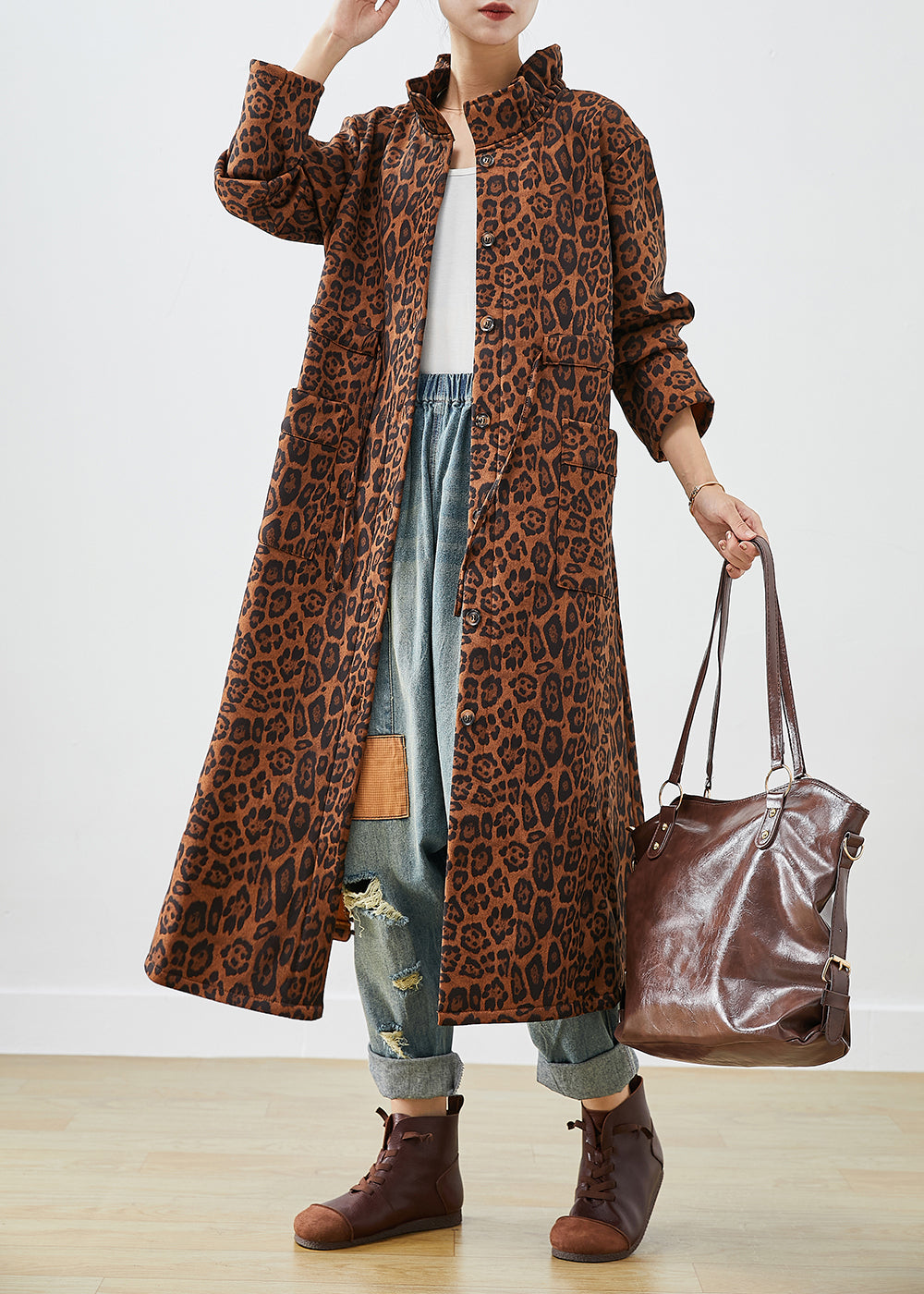Drune | Übergroße Leopardenmuster Baumwoll-Trenchcoats