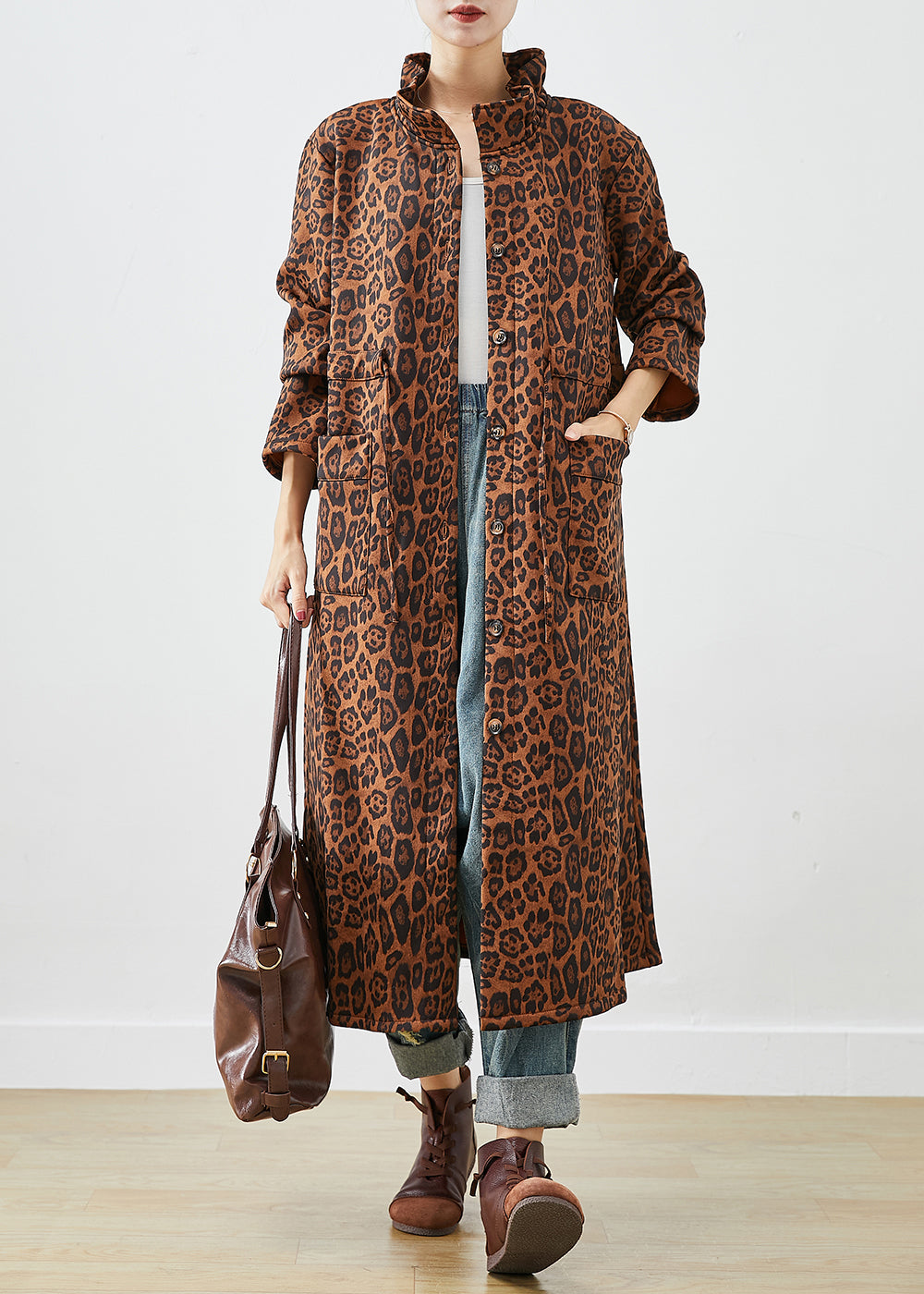 Drune | Übergroße Leopardenmuster Baumwoll-Trenchcoats