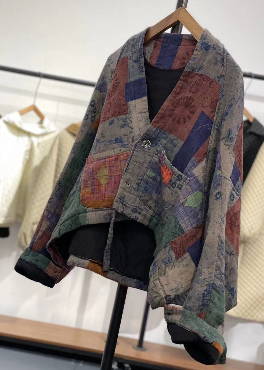 Drune | Lila Asymmetrische Patchwork Feine Baumwollgefüllte Mäntel Winter