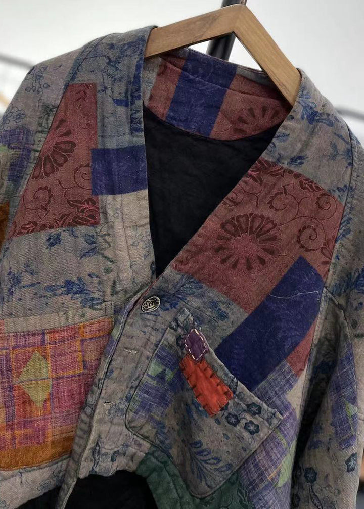 Drune | Lila Asymmetrische Patchwork Feine Baumwollgefüllte Mäntel Winter
