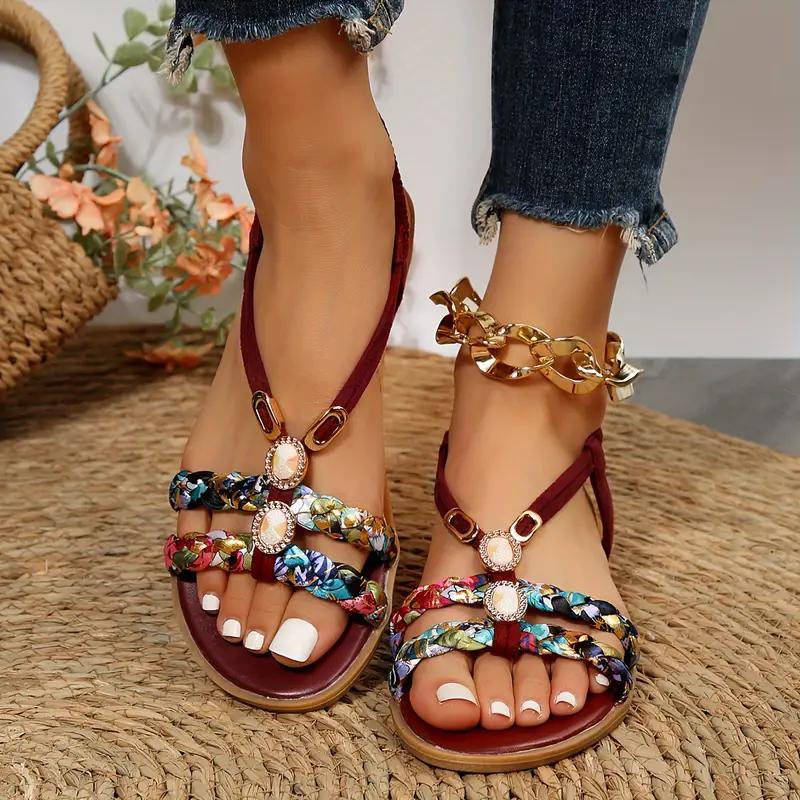 Drune | Sandalen Slip On Elastische Riemen Flache Sandalen Sommerschuhe