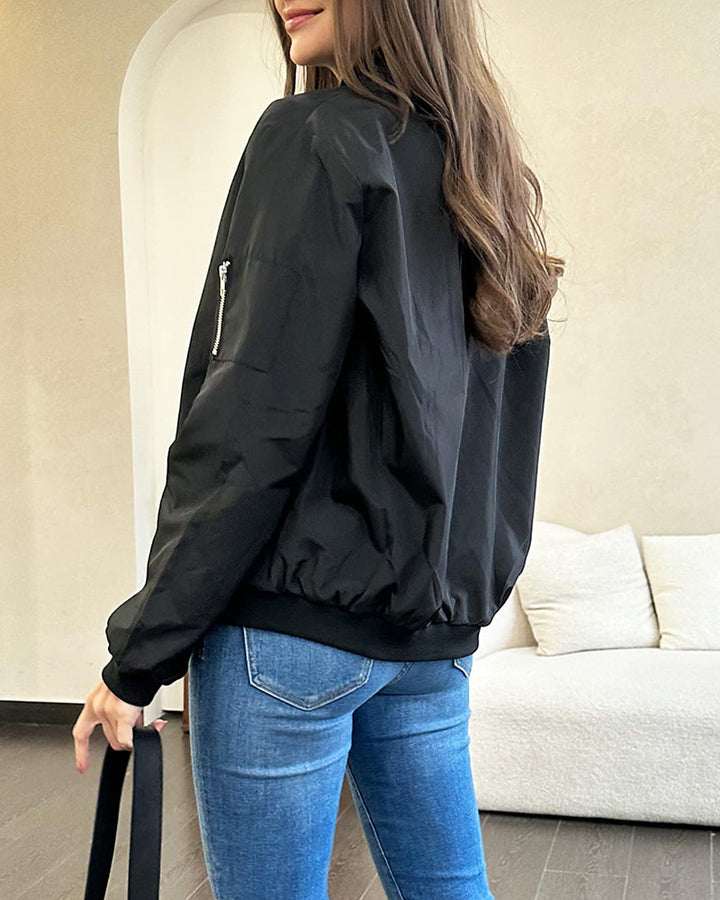 Drune | Dünne Damen Bomberjacke mit Reißverschluss und Taschen
